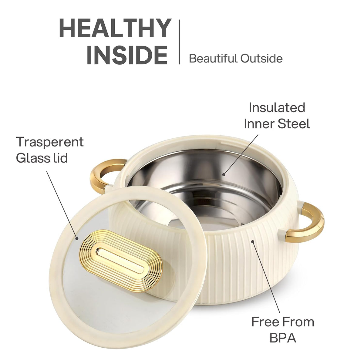 CELLO Castella Deluxe 1000 Insulated Steel Casserole Hot Box for Kitchen 1000 ml, Ivory