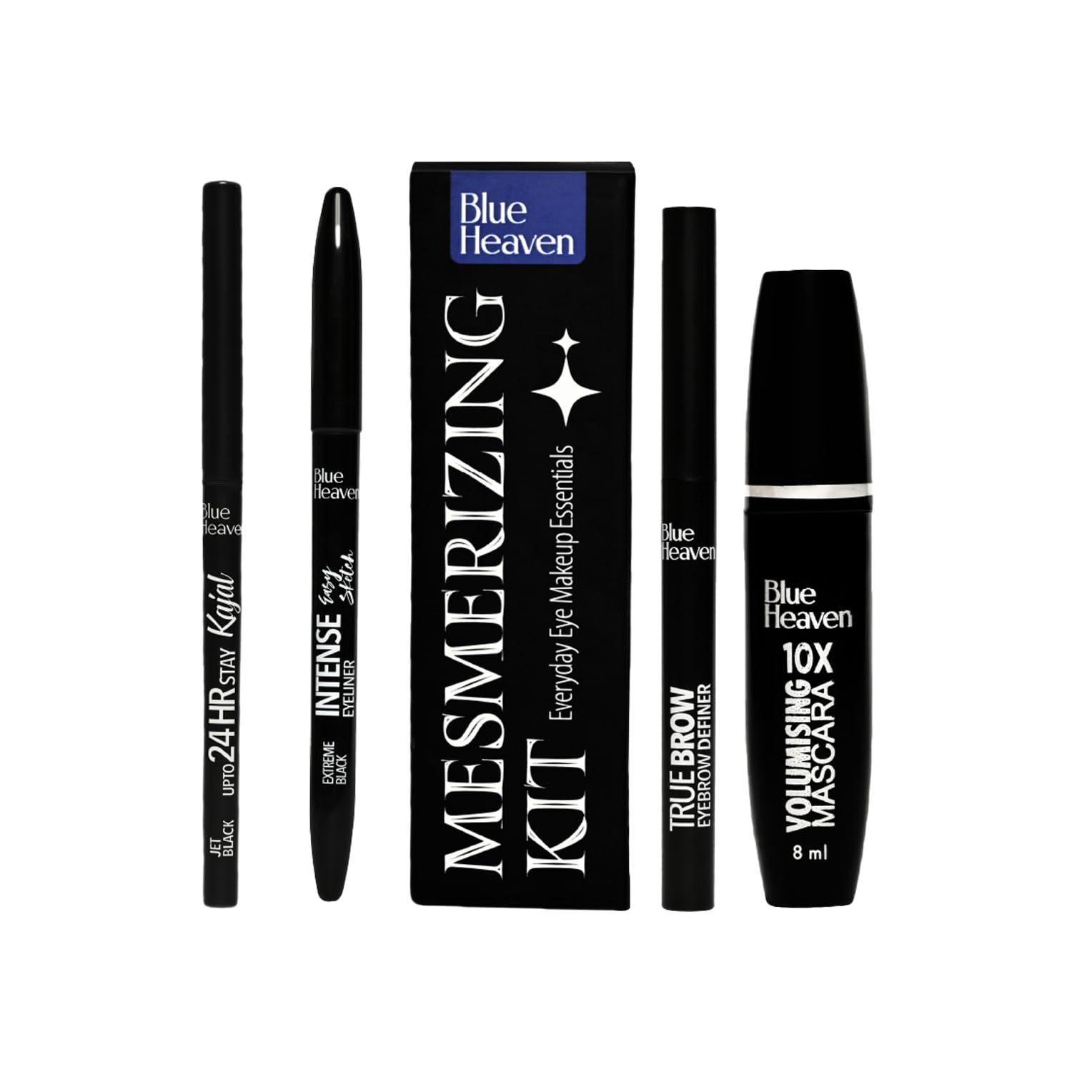 Blue Heaven Mesmerising Eye Kit Combo Pack of 4 | Kajal, Mascara, Eyeliner & Brow Definer |Long lasting, Smudge proof & Waterproof, Matte Finish for...