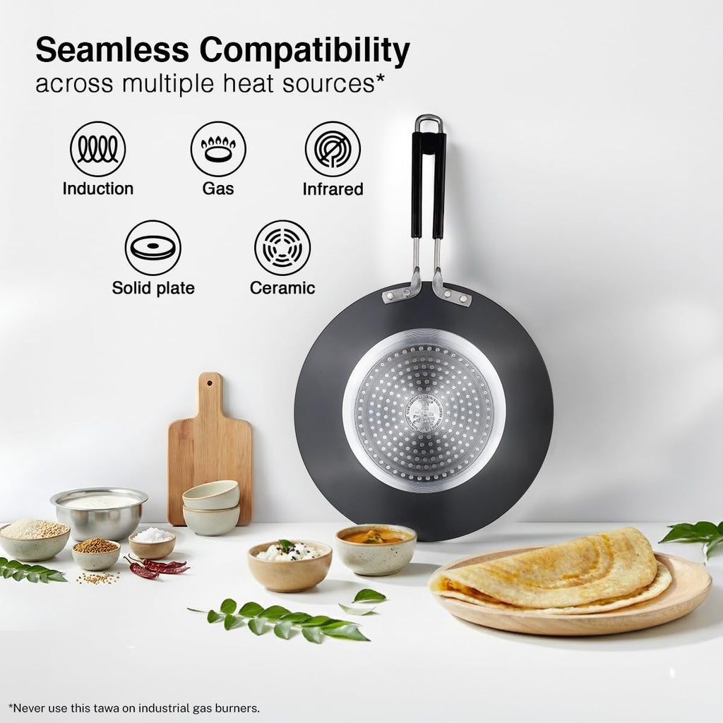 Prestige Durastone Hard Anodised Non-Stick Omni tawa(26.5 cm)|6 Layers Extra Durable Stone Coating|