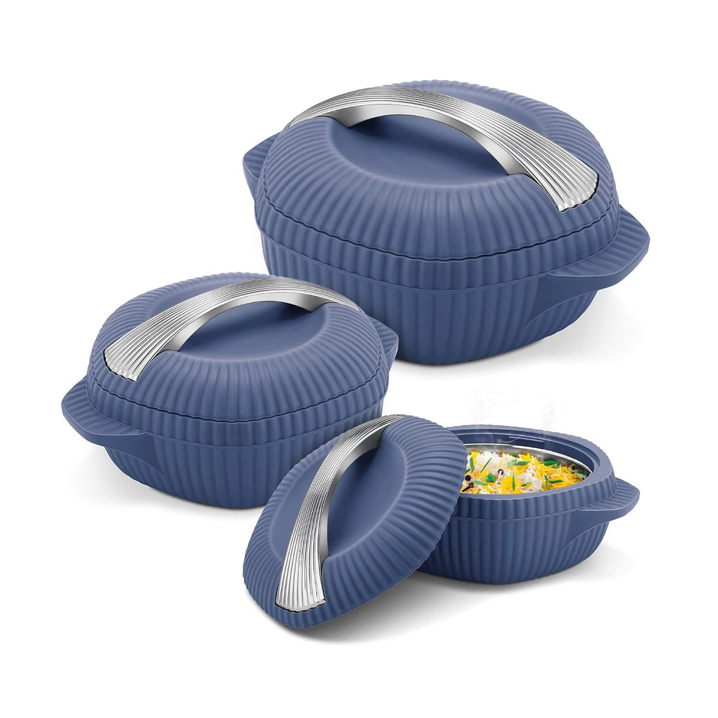 MILTON plastic Oyster Jr. Gift Set PU Insulated Casserole, Set of 3 (455 ml, 860 ml, 1275 ml), Royal Blue