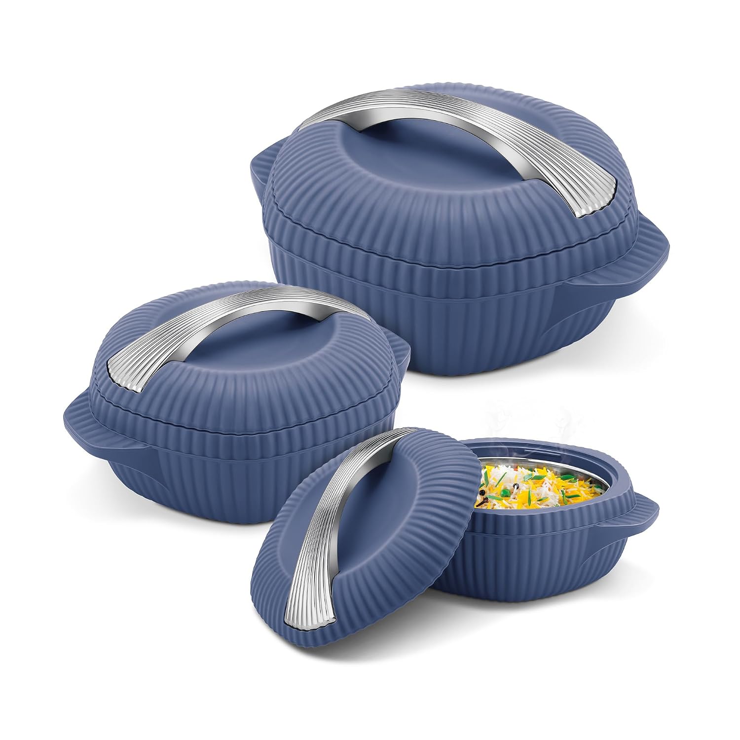 MILTON plastic Oyster Jr. Gift Set PU Insulated Casserole, Set of 3 (455 ml, 860 ml, 1275 ml), Royal Blue