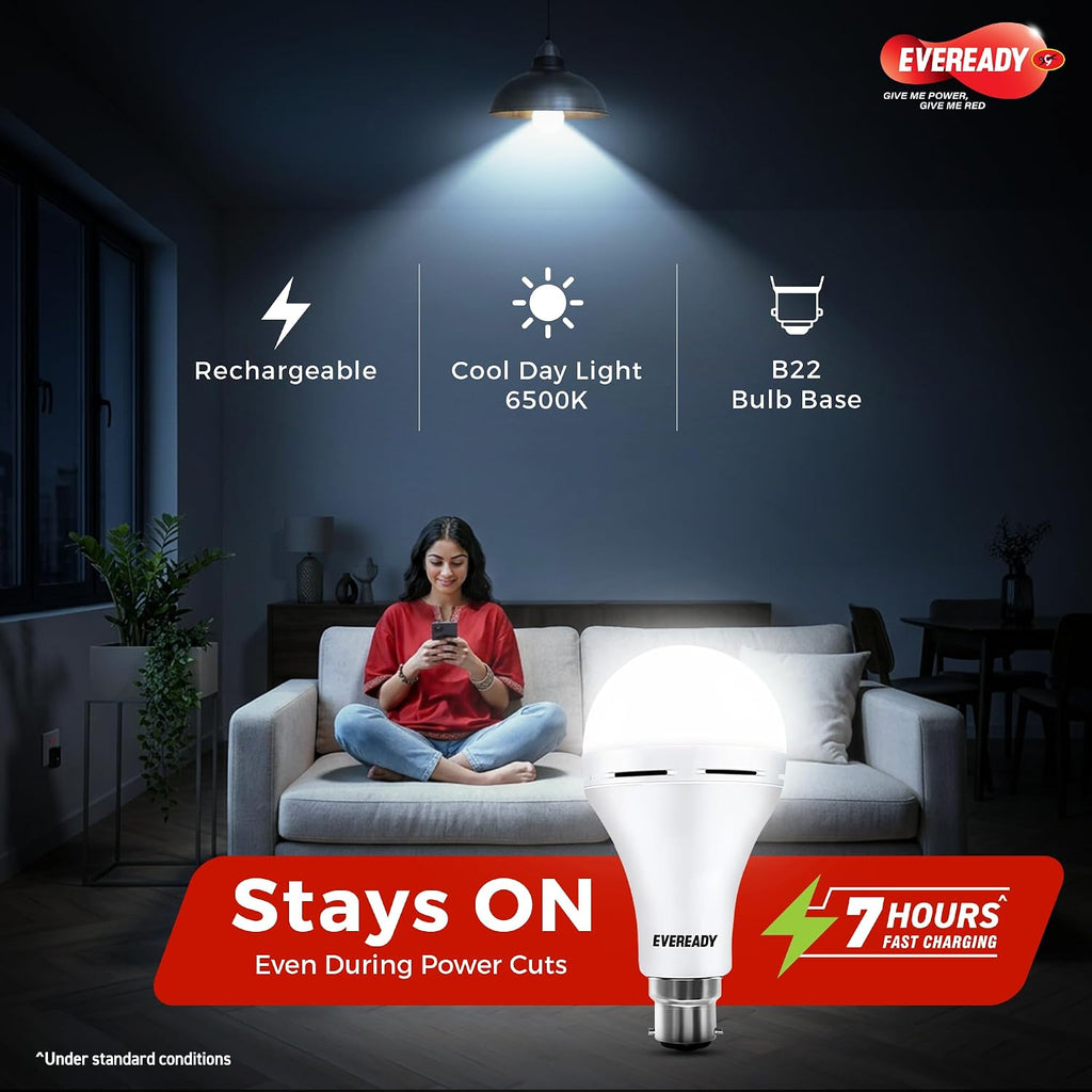 EVEREADY 14W Emergency Inverter LED Bulb, Rechargeable, B22, Pack of 10 | 3 Hours Battery Backup, Ideal for Powercuts, Energy Efficient, B22 Base