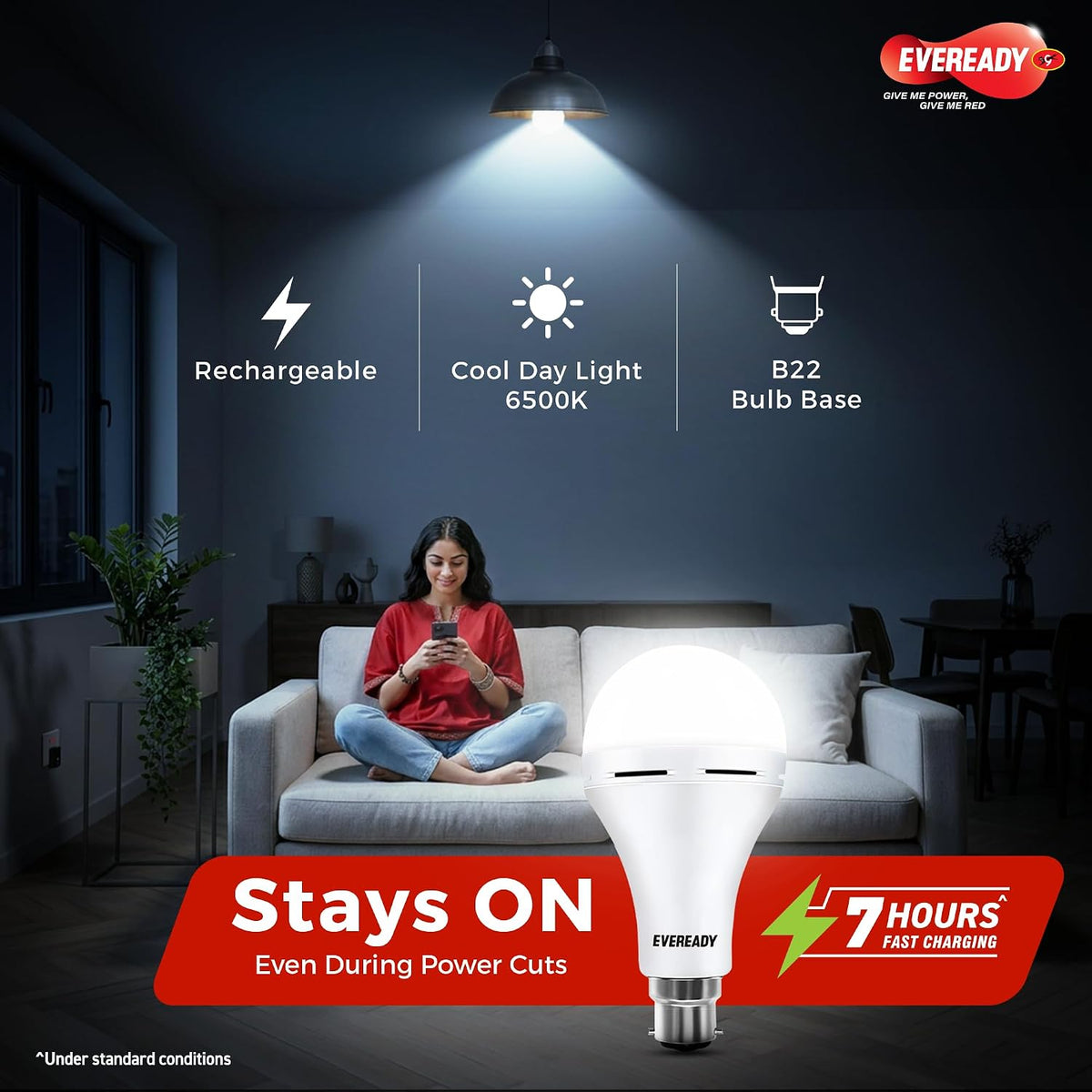 EVEREADY 14W Emergency Inverter LED Bulb, Rechargeable, B22, Pack of 10 | 3 Hours Battery Backup, Ideal for Powercuts, Energy Efficient, B22 Base