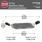Hawkins 26 cm Triply with Shielded Nonstick Square Tava | Induction & Gas Compatible | Metal Spatula Safe, Durable Nonstick | | Silver (NSST26)