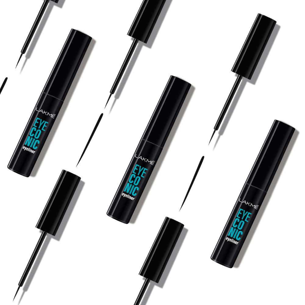 LAKMÉ Eyeconic Liquid Eye Liner, Black, Long Lasting Matte Waterproof Liner - Smudge Proof, Transfer Proof Eye Makeup for 24 hrs, 4.5 ml (Pack of 2)