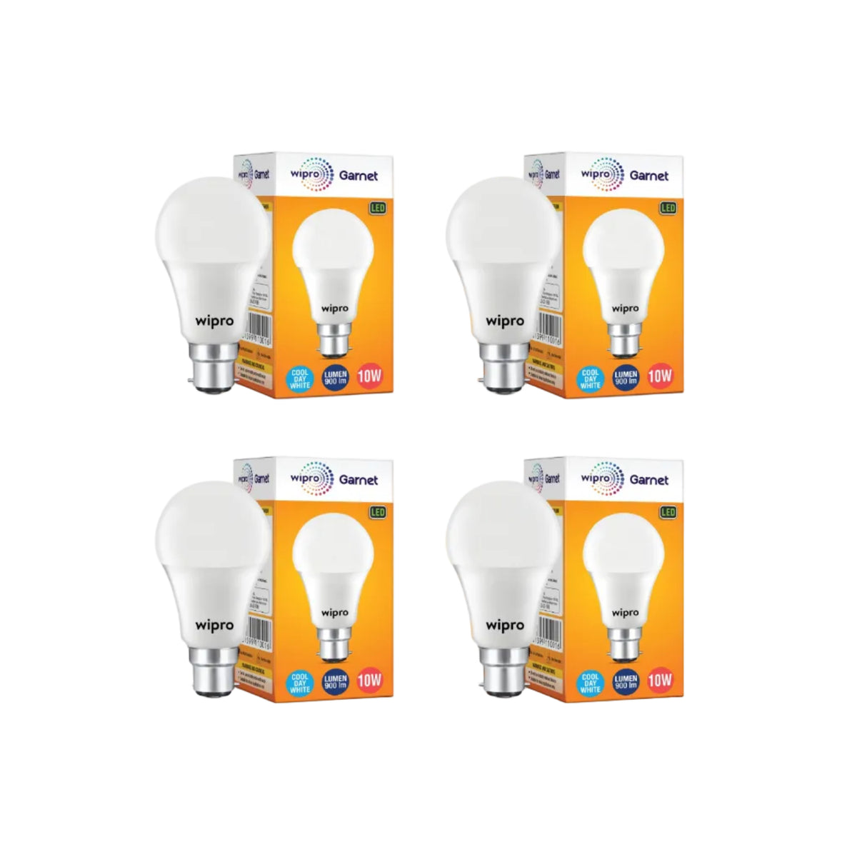 Wipro Garnet Base B22D 10-Watt LED Bulb (Pack of 4, White)