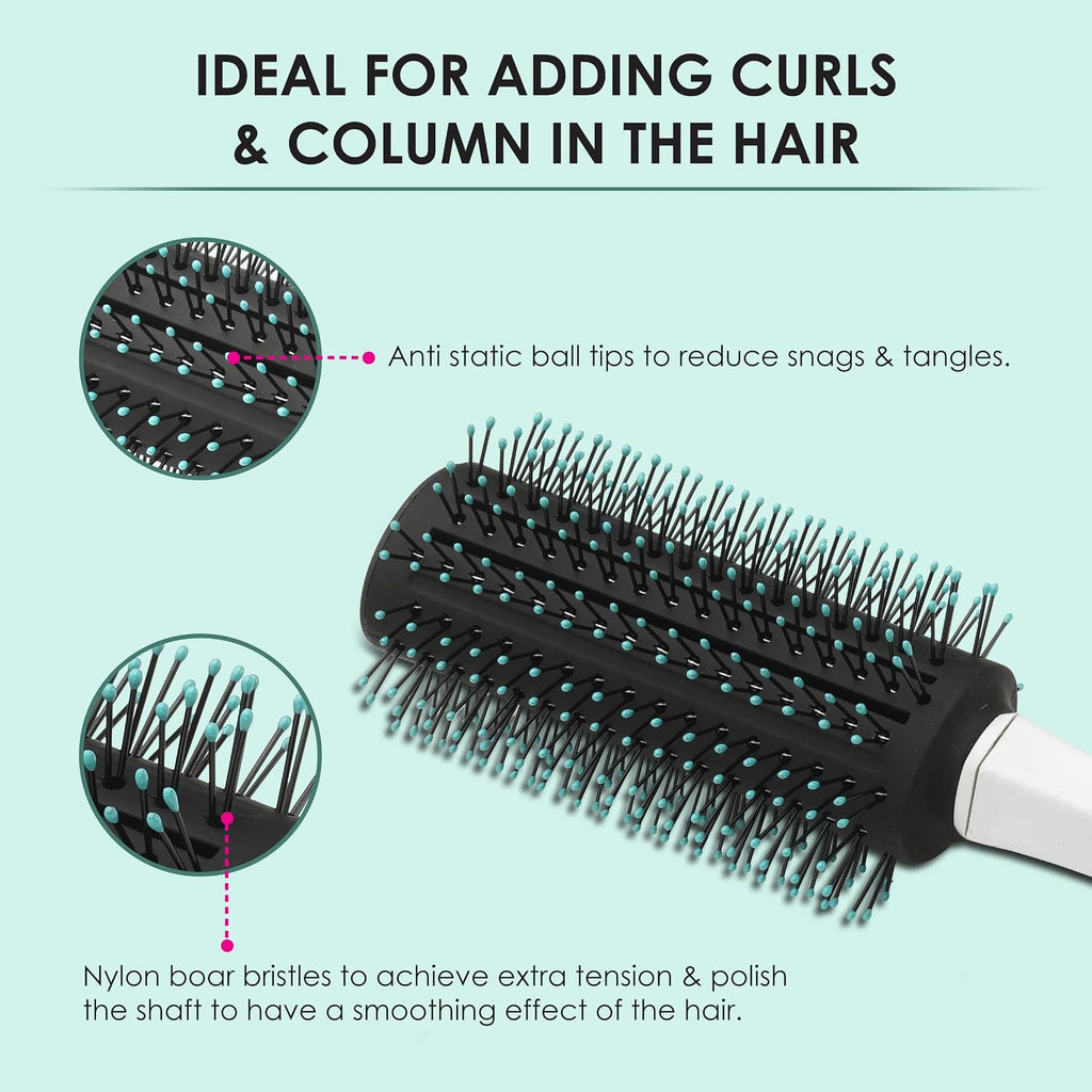 AGARO Classic Round Hair Brush with Strong & flexible boar bristles having Anti static ball tips