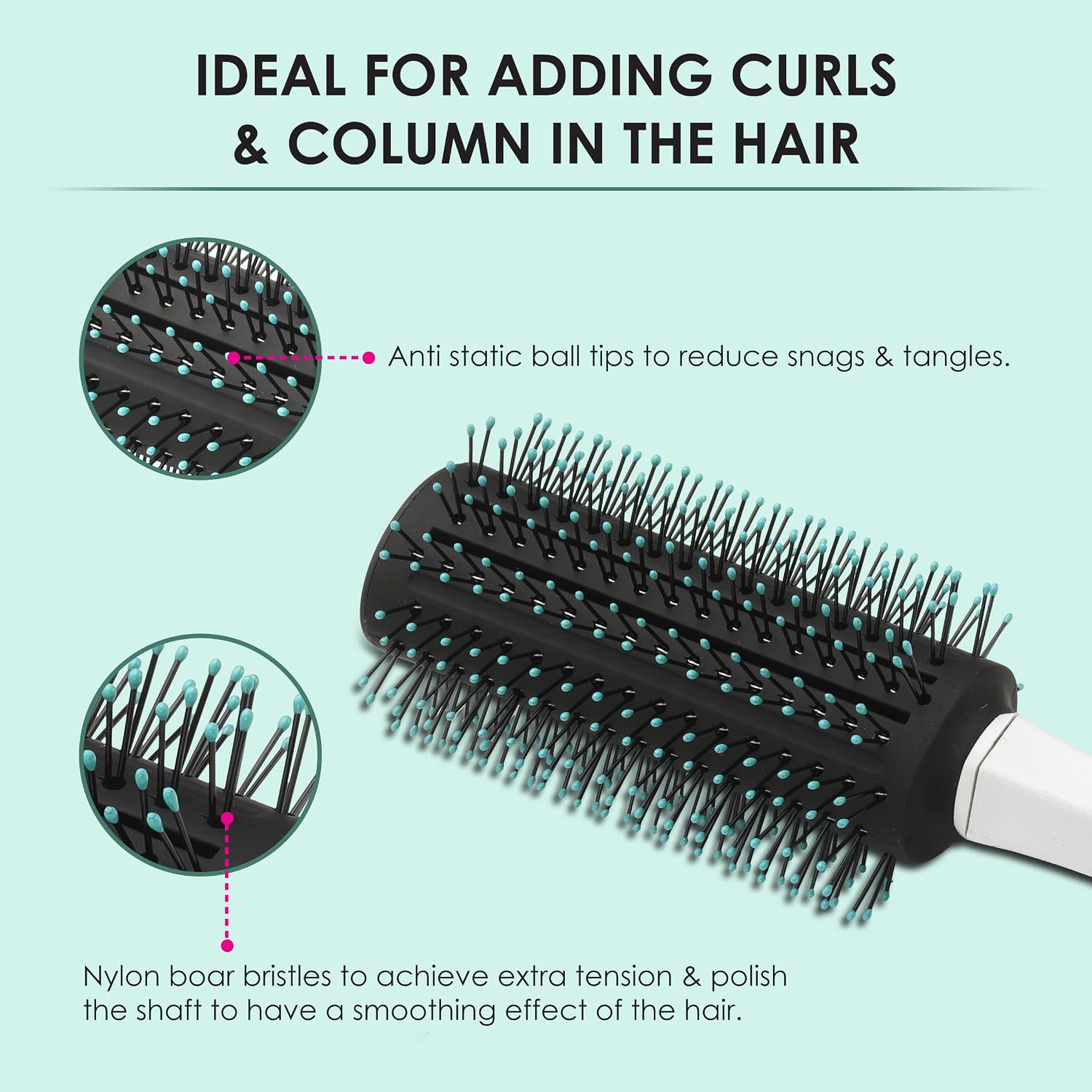 AGARO Classic Round Hair Brush with Strong & flexible boar bristles having Anti static ball tips