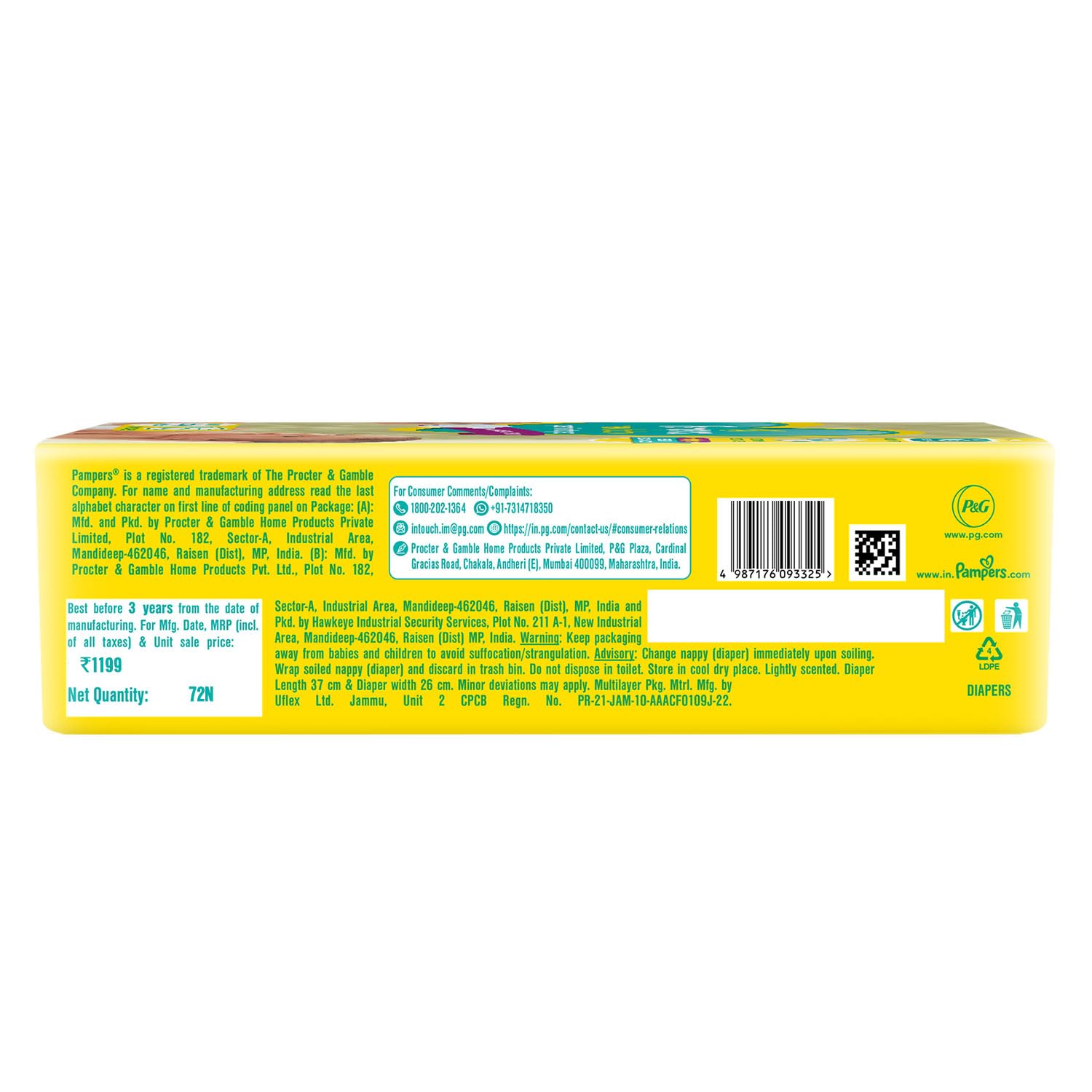 Pampers Active Baby Tape Style Baby Diapers, Newborn/Extra Small (NB/XS) Size, 72 Count, Adjustable Fit with 5 star skin protection, Up to 5kg Diapers