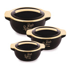 CELLO Radiant Set of 3 Pcs Insulated Steel Casserole Hot Box Case For Kitchen, Black (500ml, 1000ml, 1500ml) |