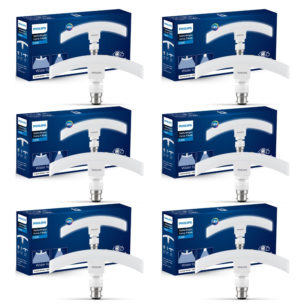 Philips Stellar Bright 12W B22 Curvy LED T-Bulb,1260lm,Cool Daylight, Pack of 6