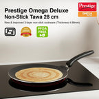 Prestige TTK OMG DLX Induction Base Non-Stick Aluminium Flat Dosa Tawa, 28cm, Red