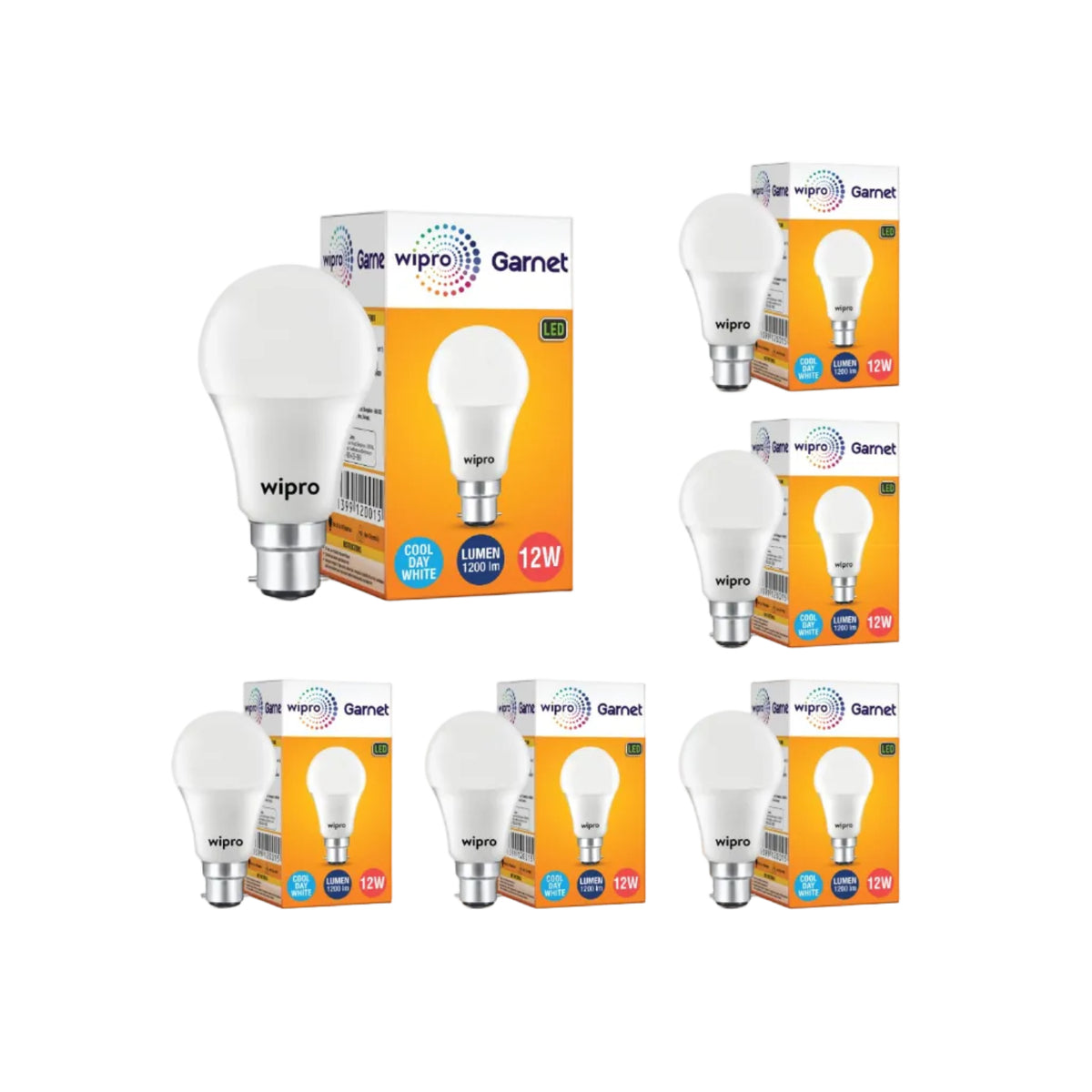 wipro Garnet Base B22 12-Watt LED Bulb (Pack of 6, Cool Day Light)