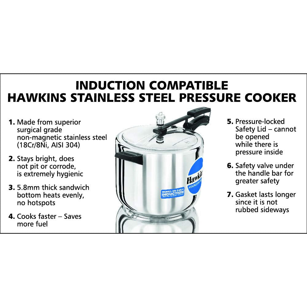 Hawkins Stainless Steel 10L Inner Lid Pressure Cooker Induction Compatible, 10 Liter (HSS10)