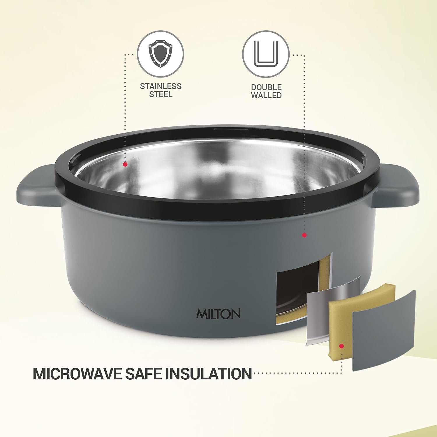 Milton Micronova Jr. Gift Set Inner Stainless Steel Casserole, Set of 3 (380 ml, 775 ml, 1345 ml)