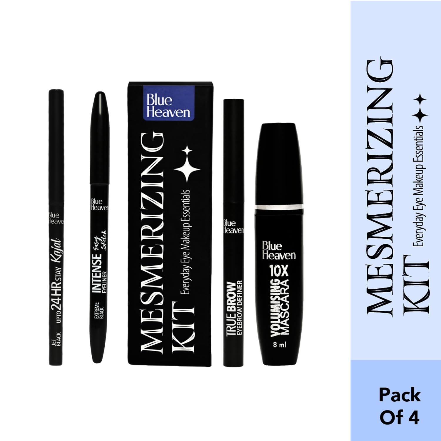 Blue Heaven Mesmerising Eye Kit Combo Pack of 4 | Kajal, Mascara, Eyeliner & Brow Definer |Long lasting, Smudge proof & Waterproof, Matte Finish for...