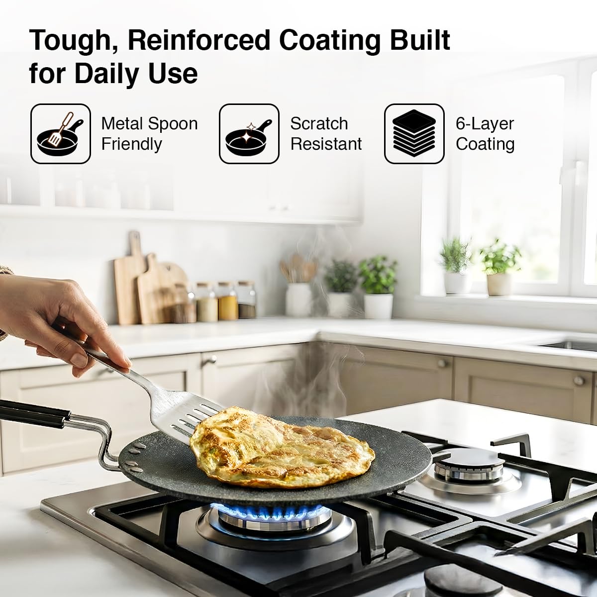 Prestige Durastone Hard Anodised Non-Stick Omni tawa(26.5 cm)|6 Layers Extra Durable Stone Coating|