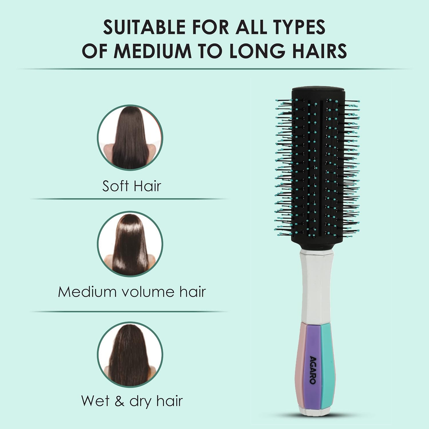 AGARO Classic Round Hair Brush with Strong & flexible boar bristles having Anti static ball tips