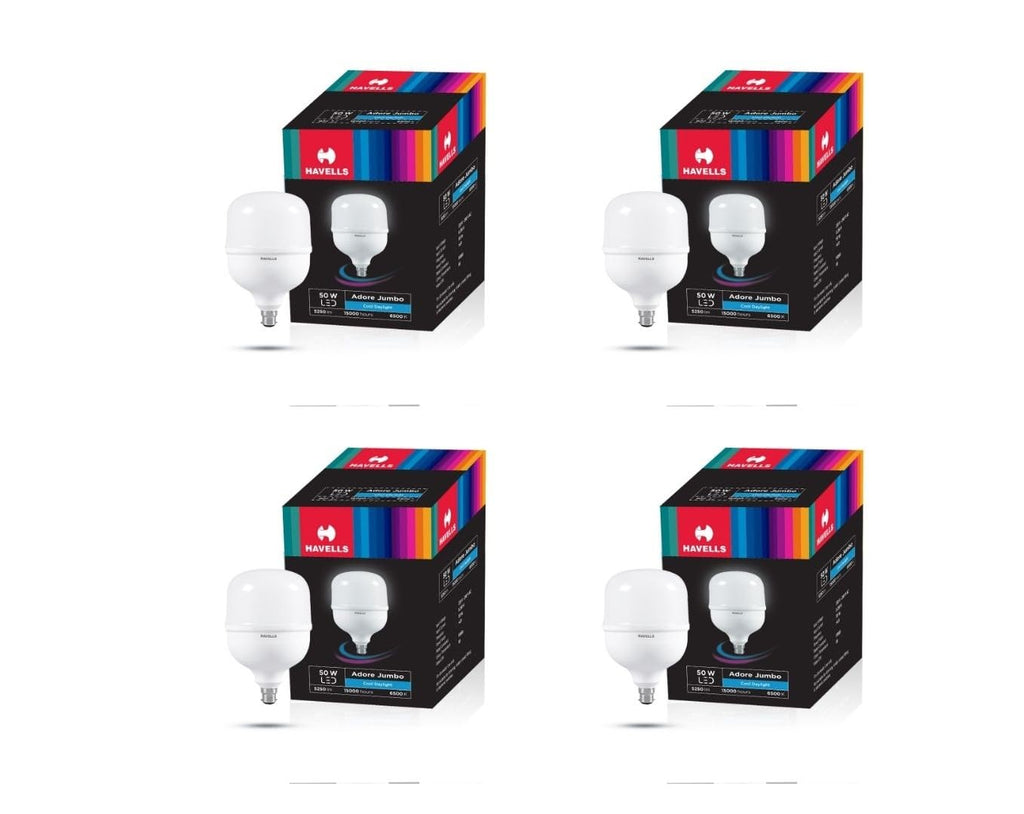 Havells 50W High Wattage Led Bulb | High CRI & High Efficiency | Energy Efficient | Mercury-Free | 4KV Surge Protection | 100 Lumens Per Watt |Cool Day Light (6500K) B22D (Pack Of 4)