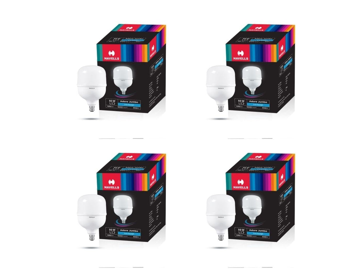 Havells 50W High Wattage Led Bulb | High CRI & High Efficiency | Energy Efficient | Mercury-Free | 4KV Surge Protection | 100 Lumens Per Watt |Cool Day Light (6500K) B22D (Pack Of 4)
