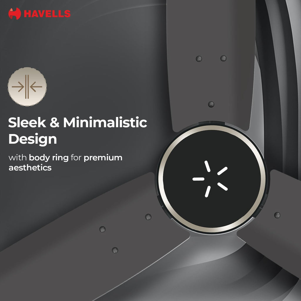 Havells FAB BLDC LED Ceiling Fan 1200 mm, 5 star, LED Speed Indicator, 380 RPM, Up to 65% Savings,Reverse Rotation,4 Speed Modes,Low Wattage 30W,Low Noise,Air Flow:235 CMM, 3 Year Warranty,Smoke Brown