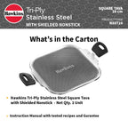 Hawkins 26 cm Triply with Shielded Nonstick Square Tava | Induction & Gas Compatible | Metal Spatula Safe, Durable Nonstick | | Silver (NSST26)
