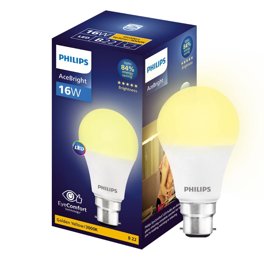 Philips 16-watt LED Bulb |AceBright High Wattage LED Bulb|Base: B22 Light Bulb for Home | Warm White, Pack of 2
