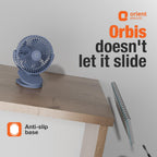 Orient Electric Orbis Rechargeable Personal Fan | 360° Rotation | 1800 mAh Battery | 4 Speed Modes with Timer | Quiet Operation | USB Type-C Charging | Clip-On Mini Fan | Dusk Blue