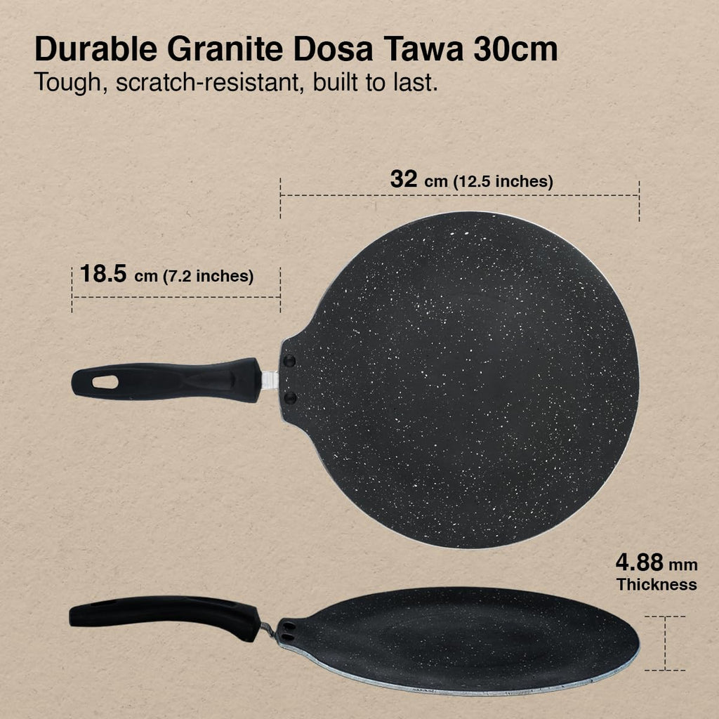 Prestige Omega Granite Non-Stick Dosa Tawa 30cm | Extra Thick Base (4.88 mm) | 5-Layer Coating | Gas & Induction Compatible |