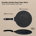 Prestige Omega Granite Non-Stick Dosa Tawa 30cm | Extra Thick Base (4.88 mm) | 5-Layer Coating | Gas & Induction Compatible |