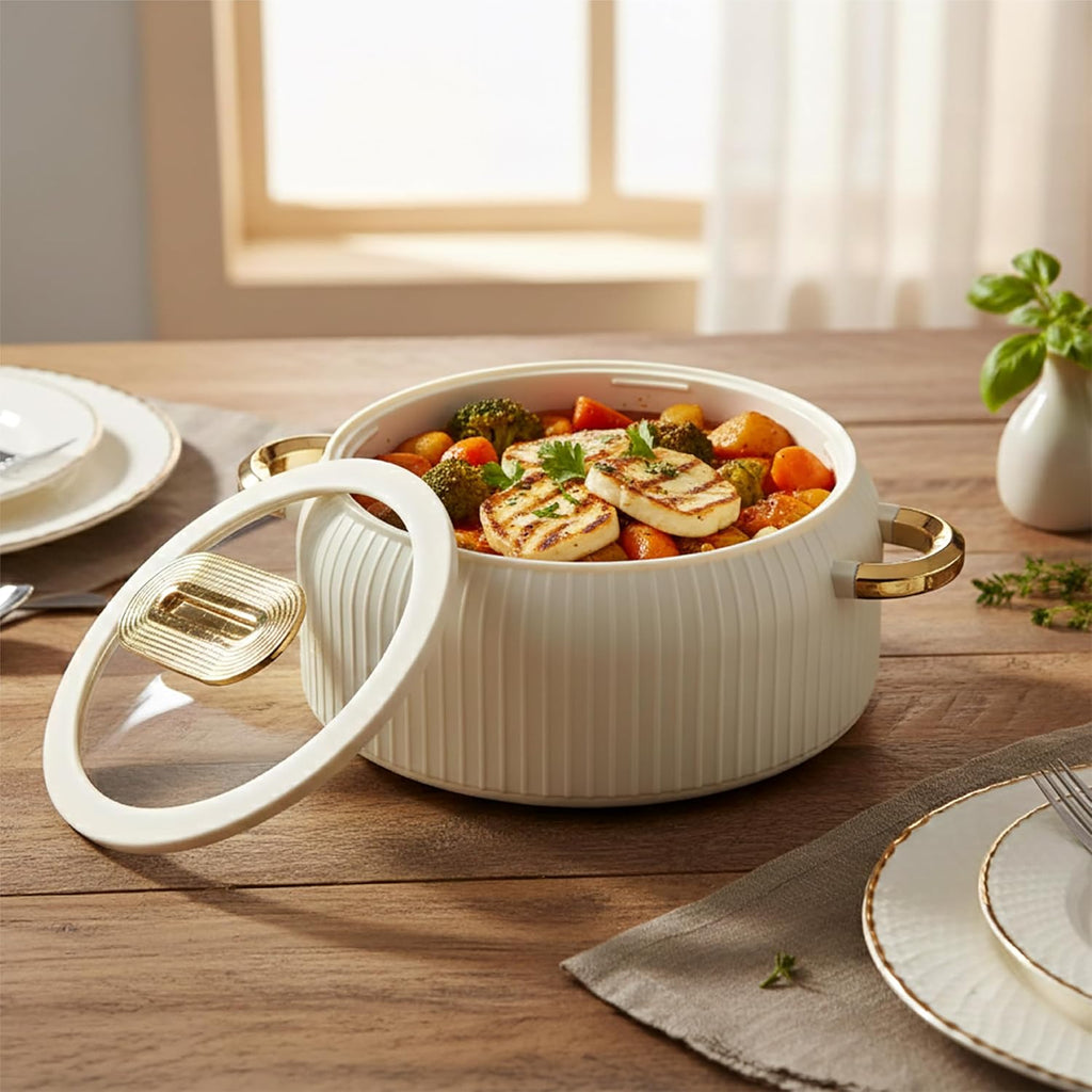 CELLO Castella Deluxe 2500 Insulated Steel Casserole Hot Box for Kitchen 2500 ml, Ivory |