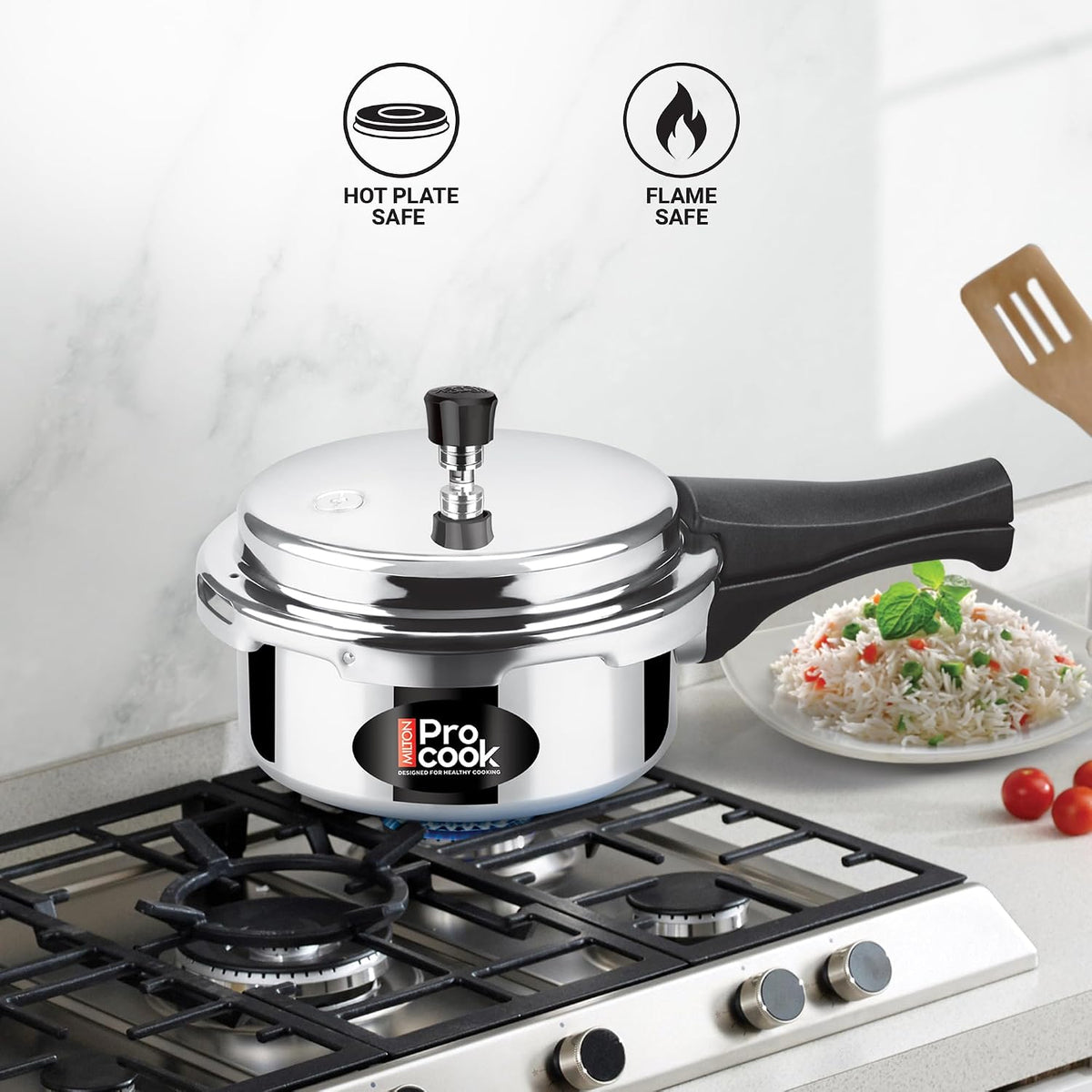 Milton Procook 2L Aluminium Pressure Cooker with Outer Lid, Non-Induction Base, Silver Finish, Durable and Efficient Cooking Solution for Everyday Meals, ISI Certified, 5 Years Warranty