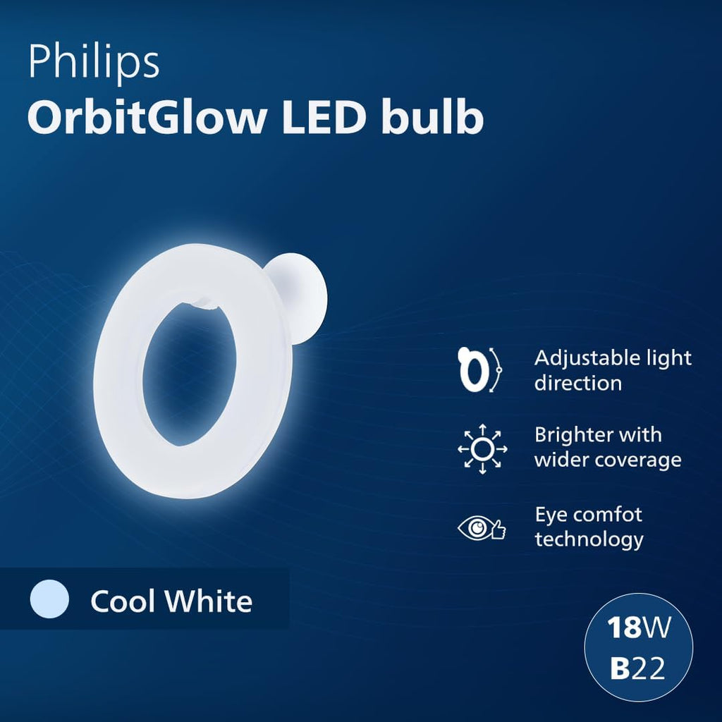 PHILIPS 18W B22 LED O - Bulb | OrbitGlow O Shape Bulb For Home, Office & Commercial Spaces | Colour : Cool Day Light, Pack of 2