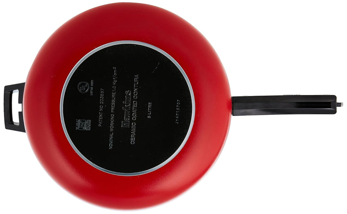 Hawkins 5 Litre Contura Pressure Cooker, Ceramic Coated Handi Inner Lid Cooker, Tomato Red (CTR50)