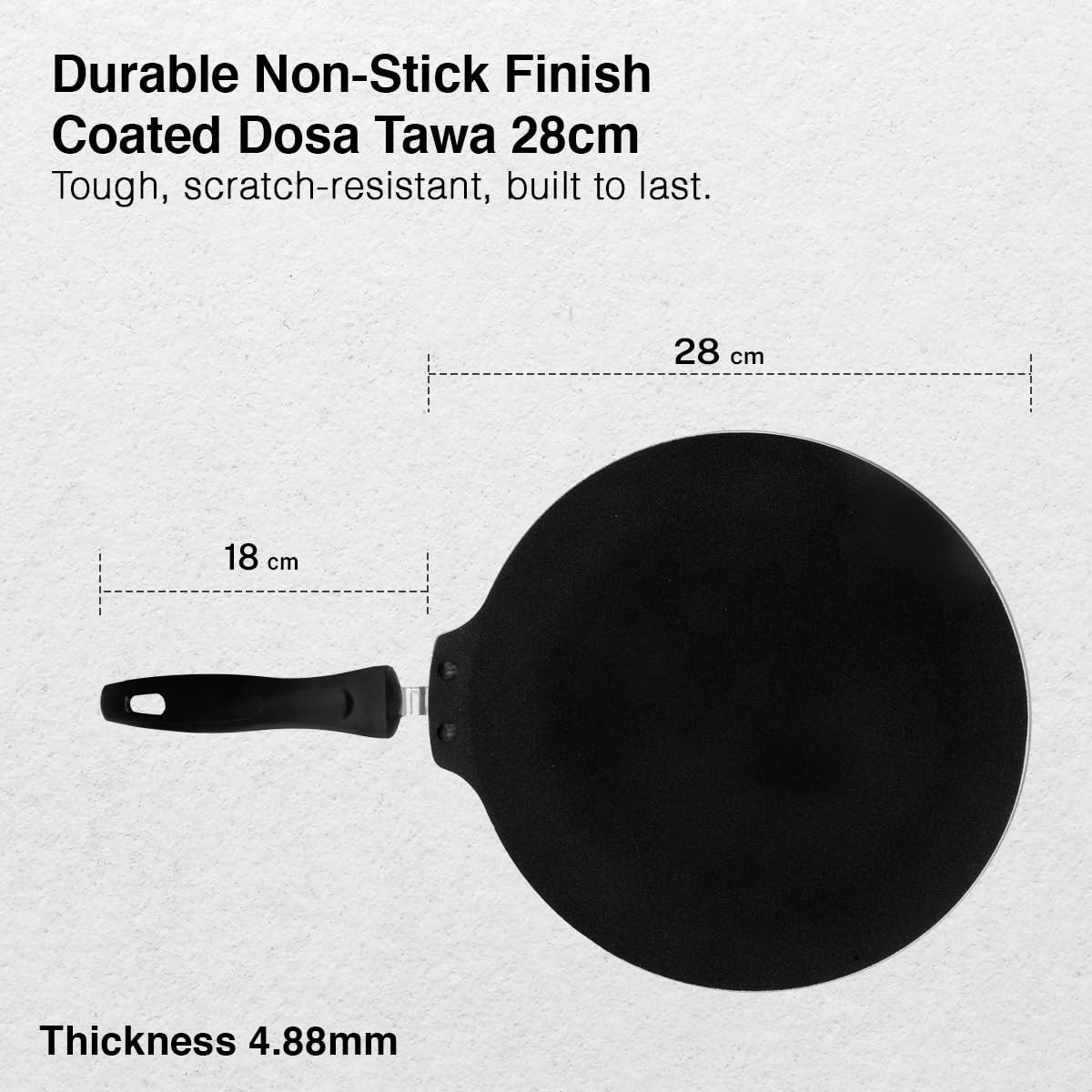 Prestige TTK OMG DLX Induction Base Non-Stick Aluminium Flat Dosa Tawa, 28cm, Red