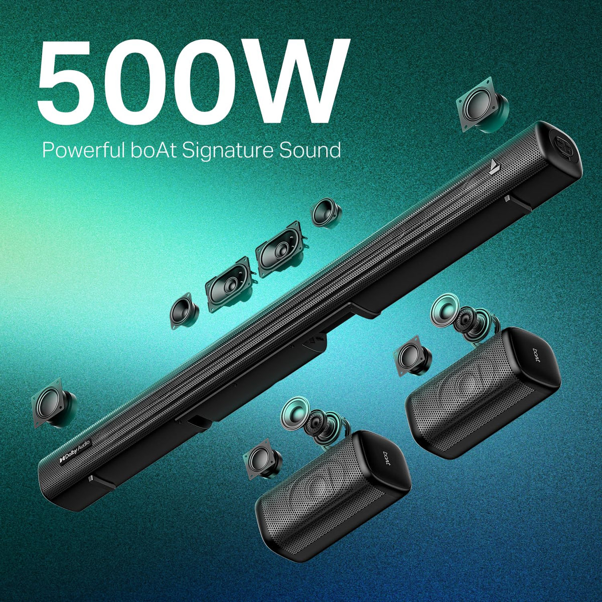 boAt Aavante Prime 5.1 5050D, Dolby Audio, 500W, 5.1CH, Wireless Satellites & Subwoofer, Free Installation & Video Demo, Bluetooth Sound bar, Home Theatre Soundbar Speaker (Premium Black)