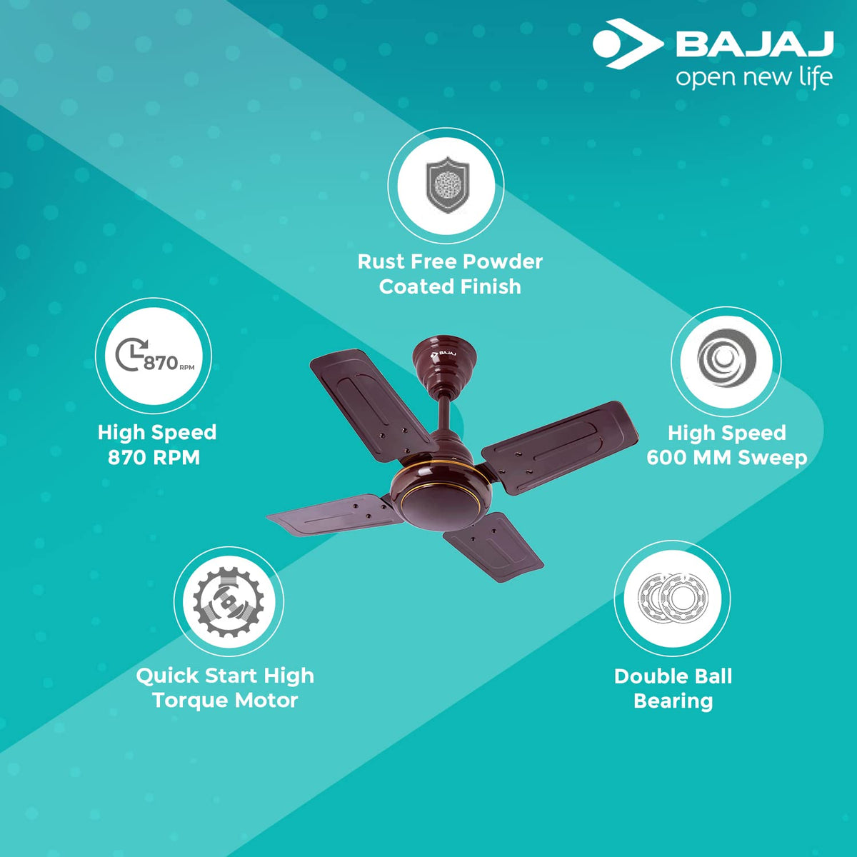 Bajaj Maxima 600MM Ceiling Fan | High Speed | Double Ball Bearing |