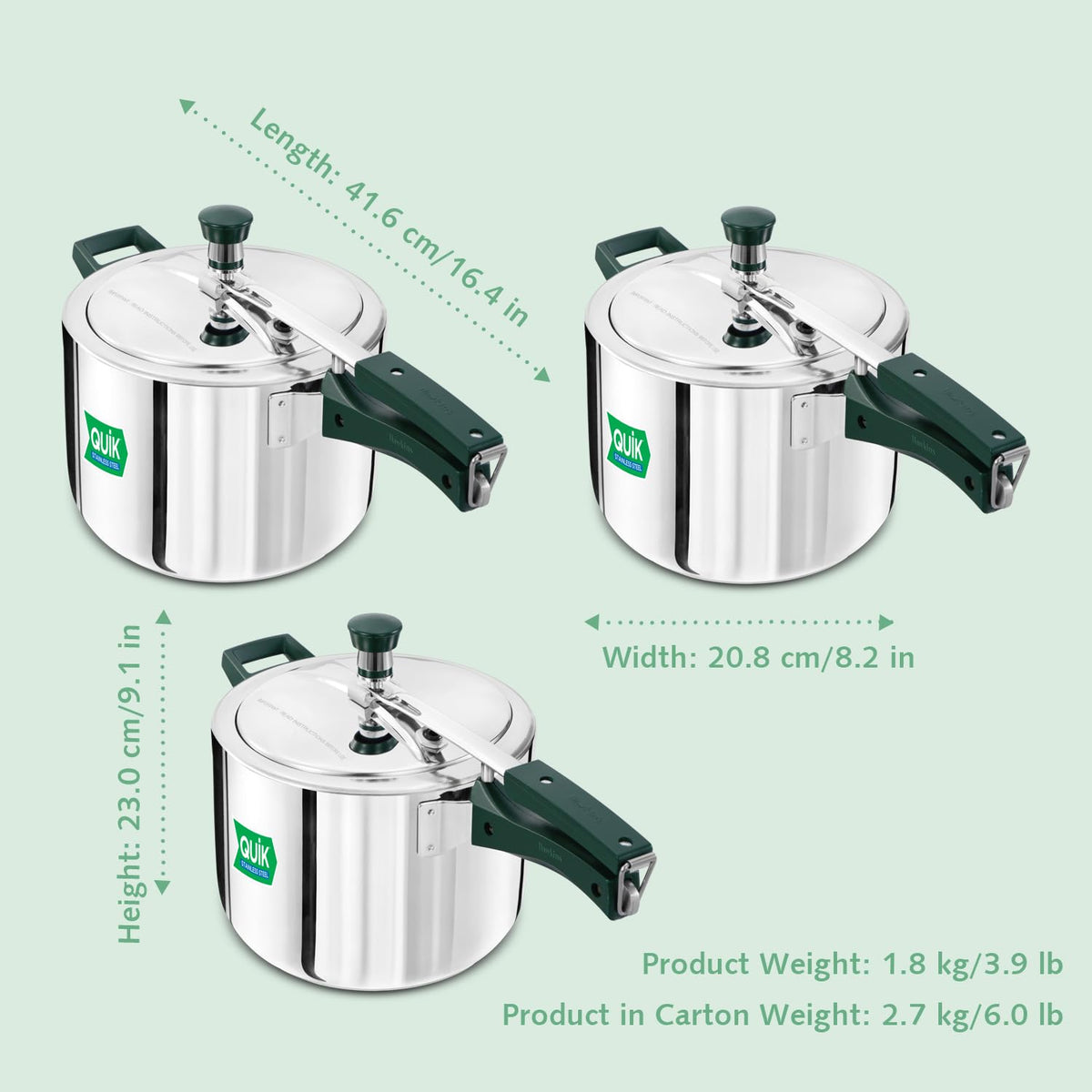 Hawkins 5 Litre Pressure Cooker | Stainless Steel | Quik | Straight Body | Induction Compatible | Ideal for 5–7 persons | Silver (QSP50)|Induction and Gas Stove Compatible