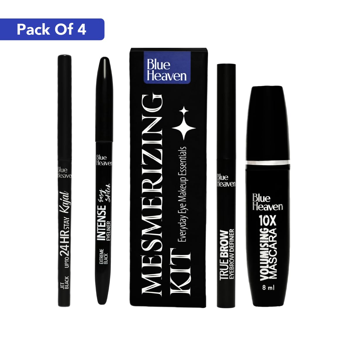 Blue Heaven Mesmerising Eye Kit Combo Pack of 4 | Kajal, Mascara, Eyeliner & Brow Definer |Long lasting, Smudge proof & Waterproof, Matte Finish for...