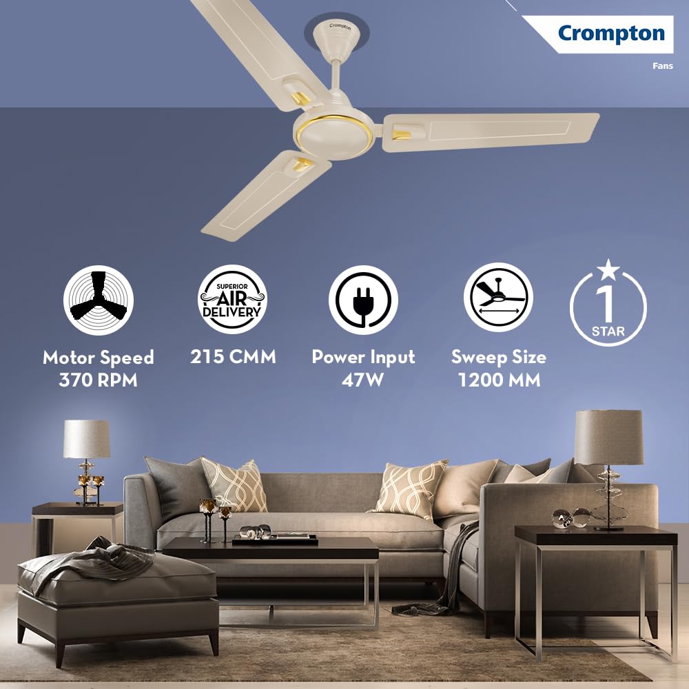Crompton SUREBREEZE HILL BRIZ NEO 1200 mm (48 inch) Ceiling Fan (Ivory) Star rated energy efficient fans