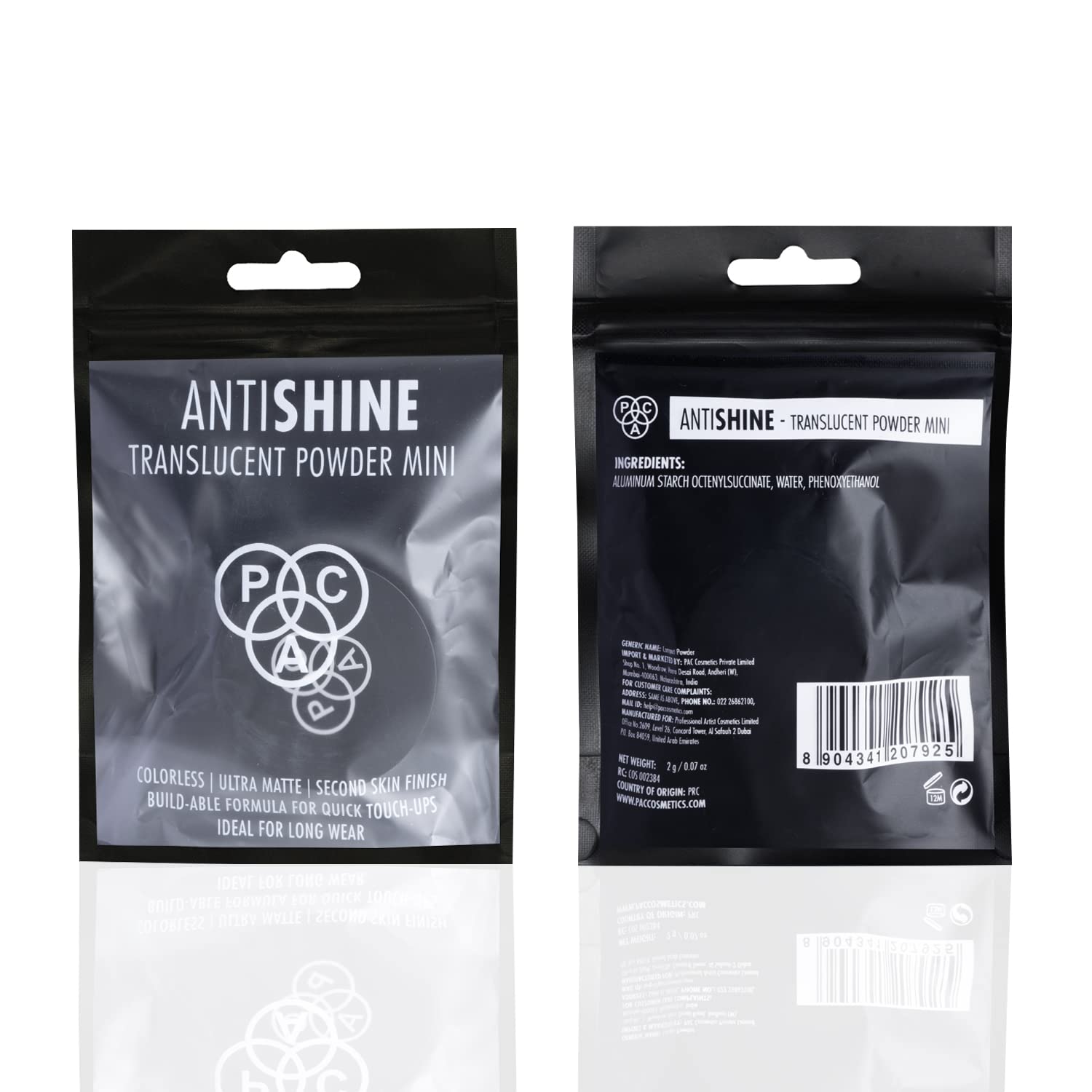 PAC Translucent Powder Antishine Mini -Controls Shine Prevents Flashbacks Lightweight Setting Powder,2g
