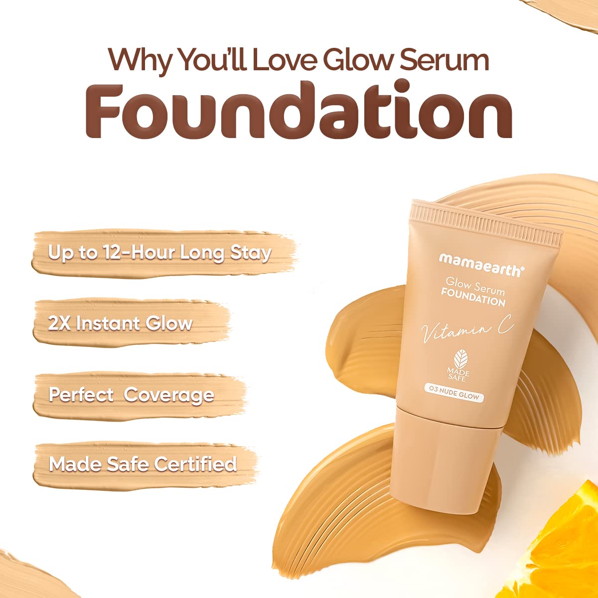 Mamaearth Glow Serum Medium Coverage Natural Foundation ,18ml