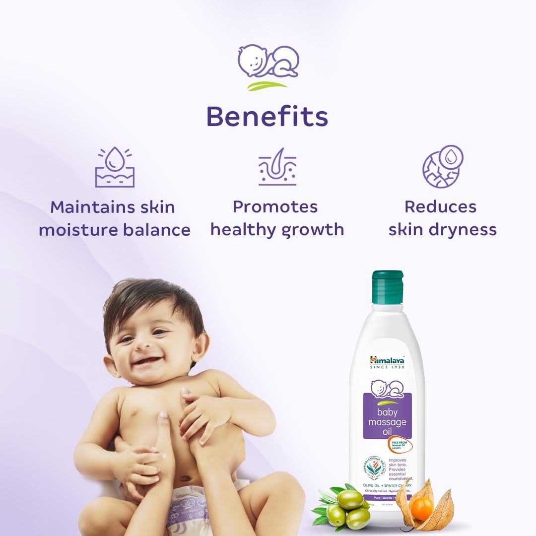 Himalaya Baby Massage Oil, 1L – 500ml x Pack of 2 | with Vitamin E | for Strong Bones & Muscles |
