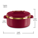 MILTON Curve 1500 Inner Stainless Steel Casserole, 1300 ml, Maroon | BPA Free |