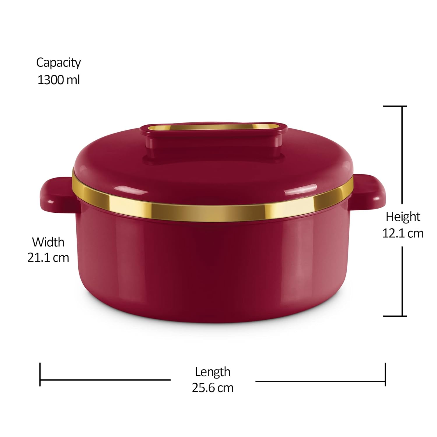MILTON Curve 1500 Inner Stainless Steel Casserole, 1300 ml, Maroon | BPA Free |