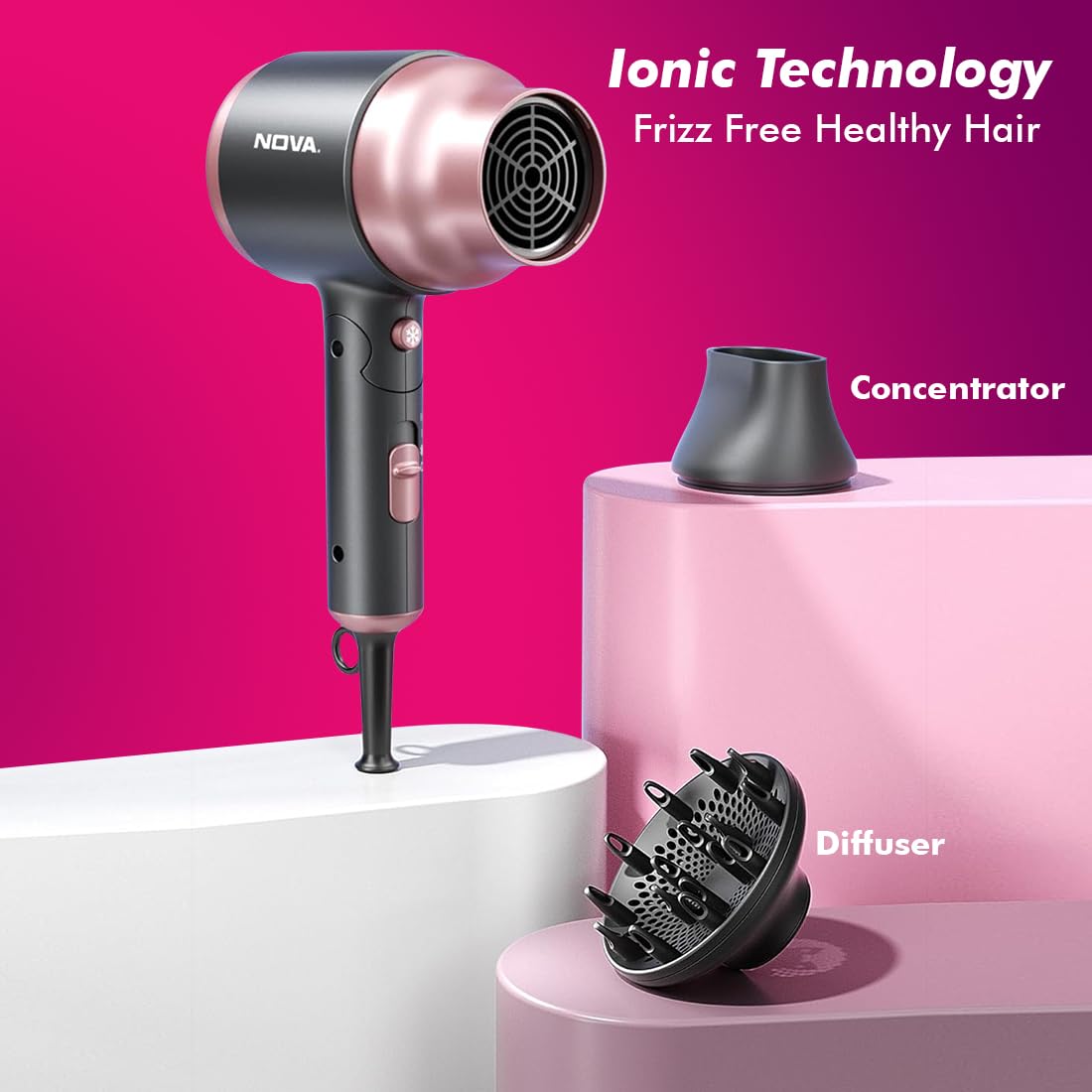 NOVA NHP 8223 Professional Hair Dryer (2000 Watts, Rose Gold)