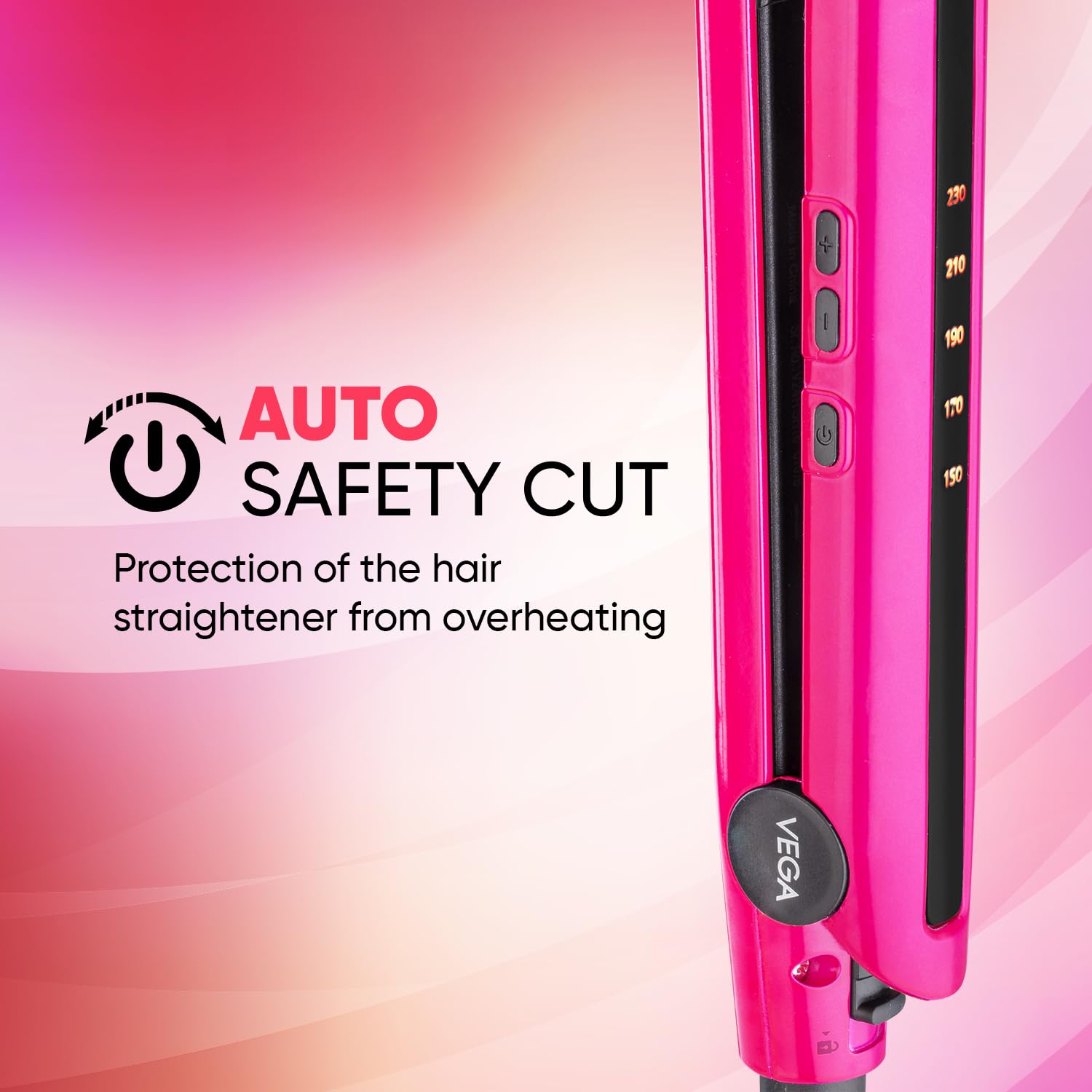 Vega Trendy Hair Straightener for Men and Women with Ceramic Coated Floating Plates, Temperature Setting