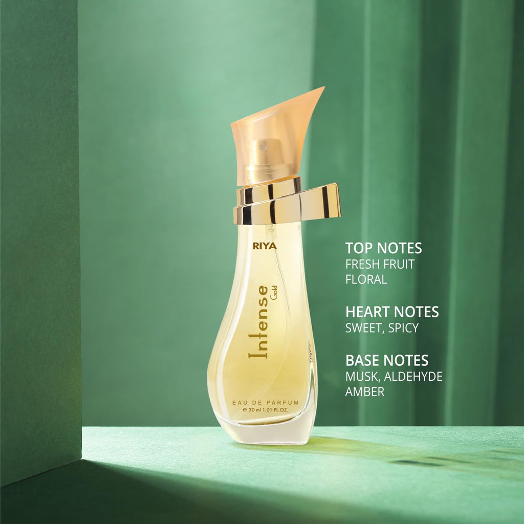 Riya Intense Gold Eau De Parfum For Men & Women | Fresh Fruit & Floral Scent | Long-lasting Upto 8 hours - 30ml