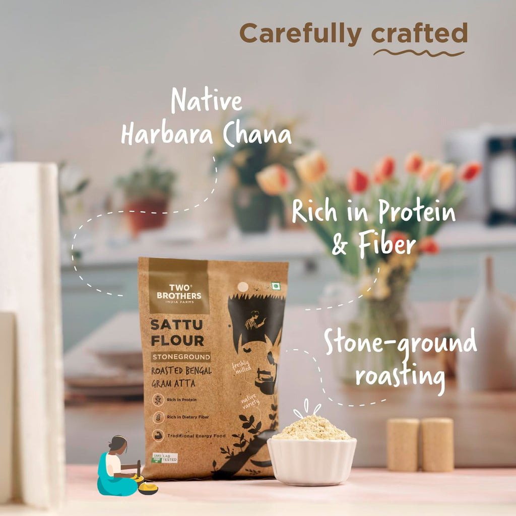Two Brothers Sattu Atta (500g) | Made Using Bengal Gram | Natural & Gluten Free Chana Sattu | High Protein Bengal Gram Flour | Sattu Drink Powder | Gram...