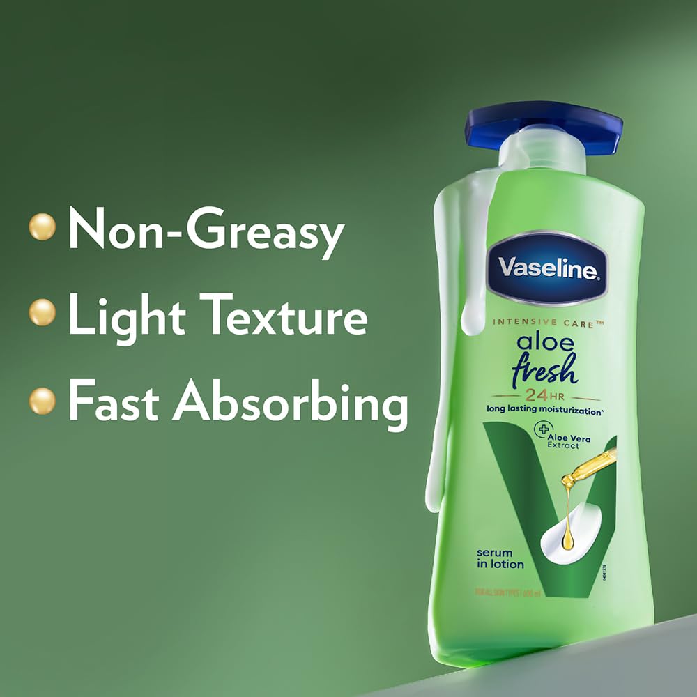 Vaseline Aloe Fresh Body Lotion,24 HR Long Lasting Moisturisation with Aloe Vera extract and Menthol, 600ml (Pack of 2)